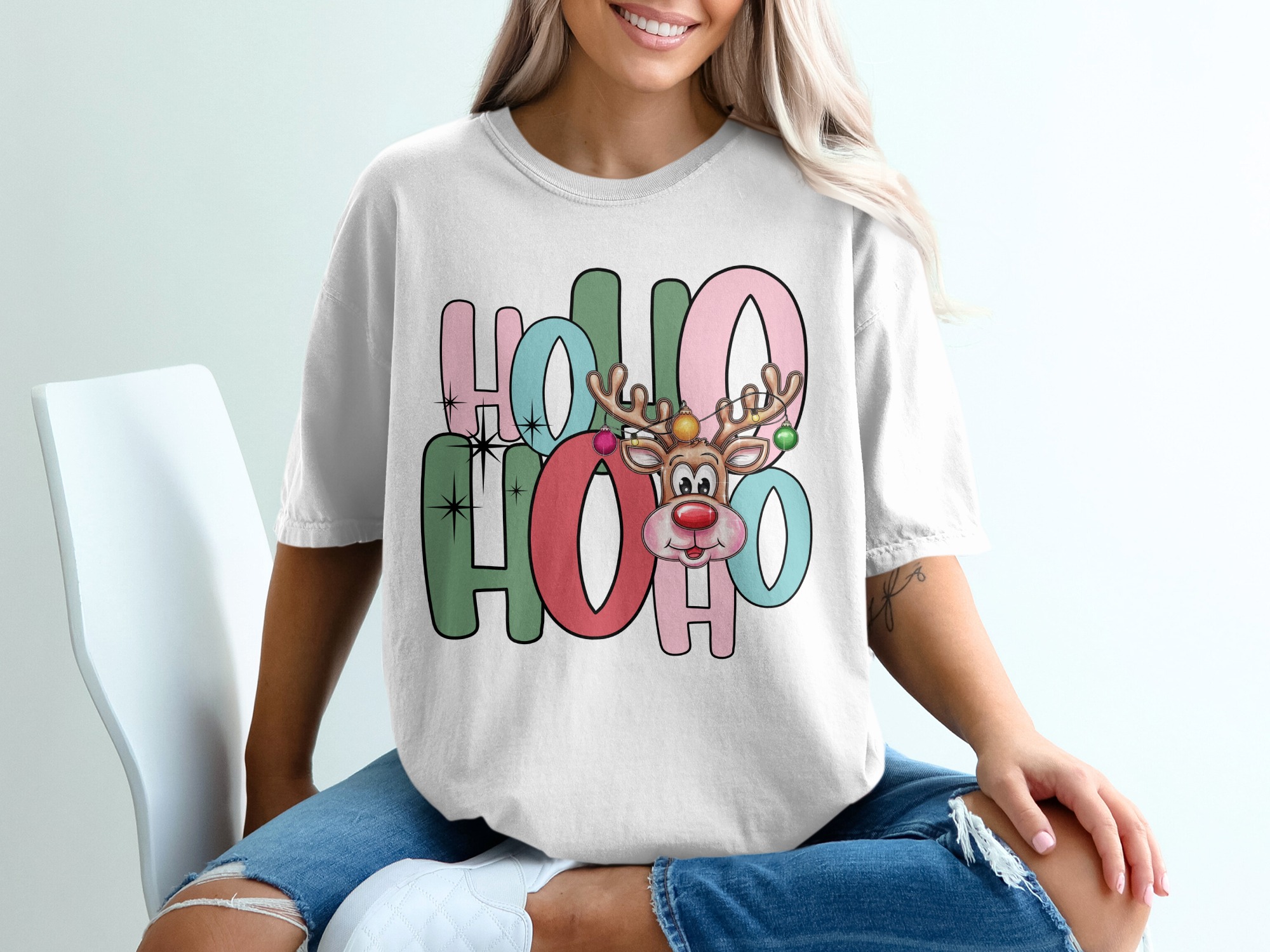 Ho Ho Ho T-Shirt, Reindeer Shirt, Christmas Shirt, Holiday T Shirt, Cute Christmas T Shirt, Gift For Her, Festive Tee, Christmas Tee Shirt
