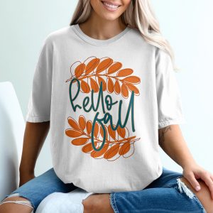 Hello Fall T-Shirt, Autumn Leaves Shirt, Seasonal Tee, Cute Fall Graphic, Thanksgiving Shirt, Fall Apparel, Trendy Design, Comfortable Tee