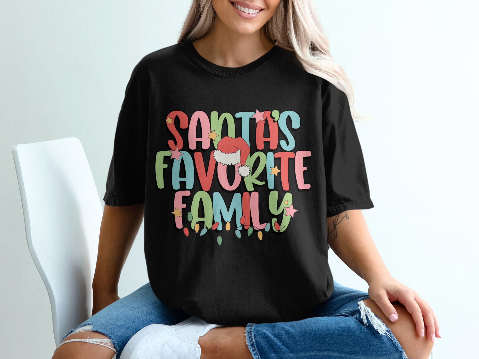 Santas Favorite Family T-Shirt, Christmas Family Tee, Holiday T Shirt, Santa Hat Shirt, Family Matching Shirts, Christmas Gift Idea - Image 2