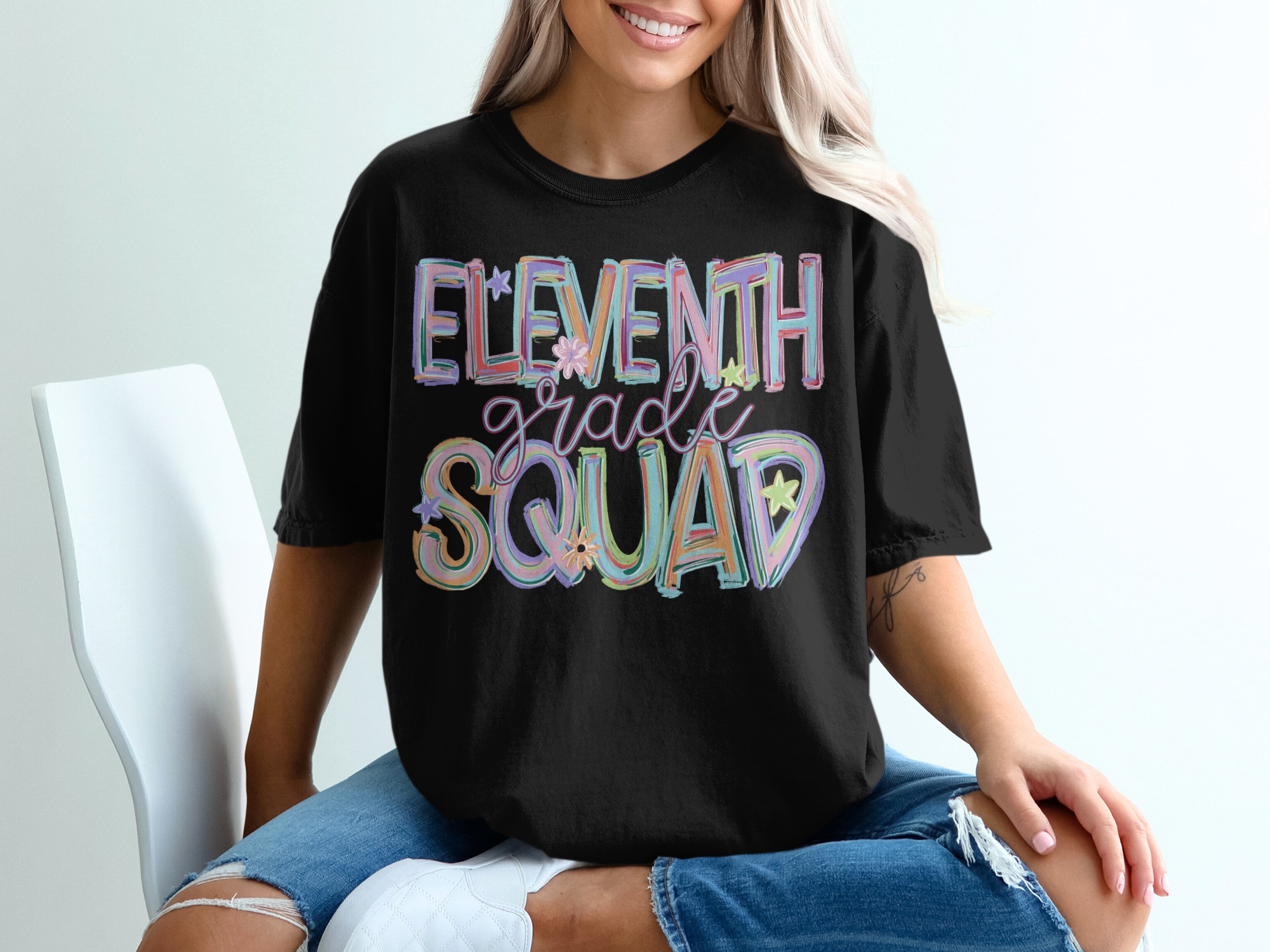 Eleventh Grade Squad T-Shirt, Floral Design, Colorful Shirt, Student Tee, Back to School Shirt, School Team Shirt, Group Matching Shirts - Image 2
