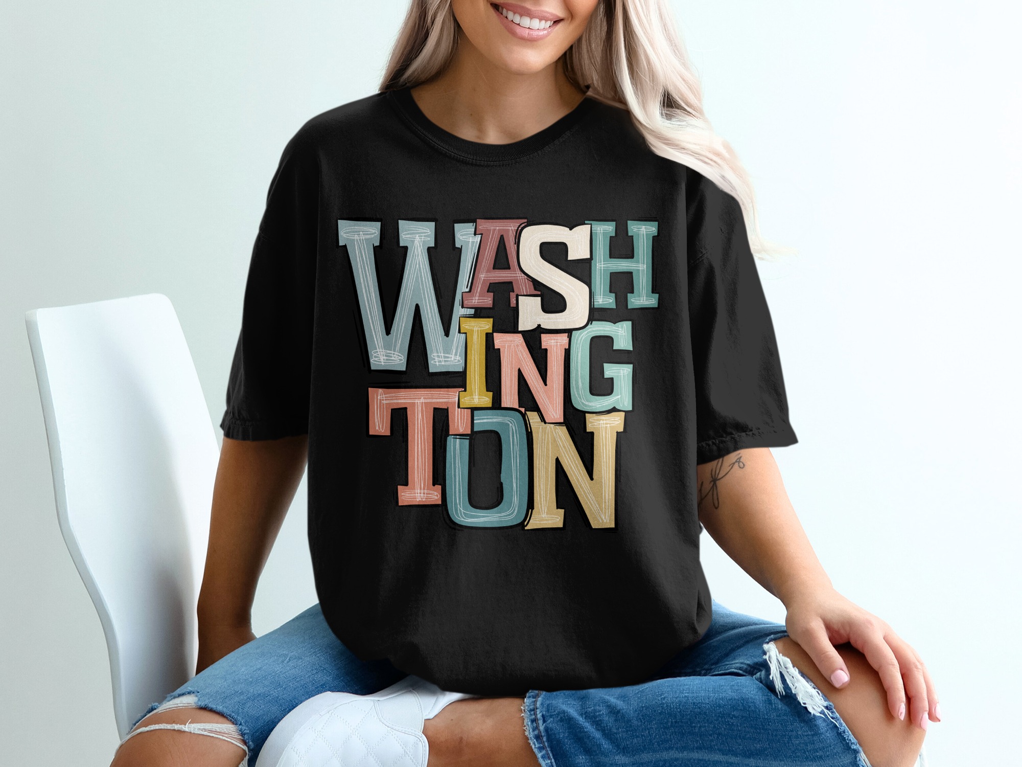 Washington Text Image Design Women Girl Friend T-Shirt - Image 2