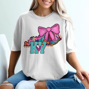 Kentucky State T-Shirt, KY with Heart, Bow Graphic Tee, Colorful State Pride Shirt, Gift for Kentucky Resident, Home State TShirt