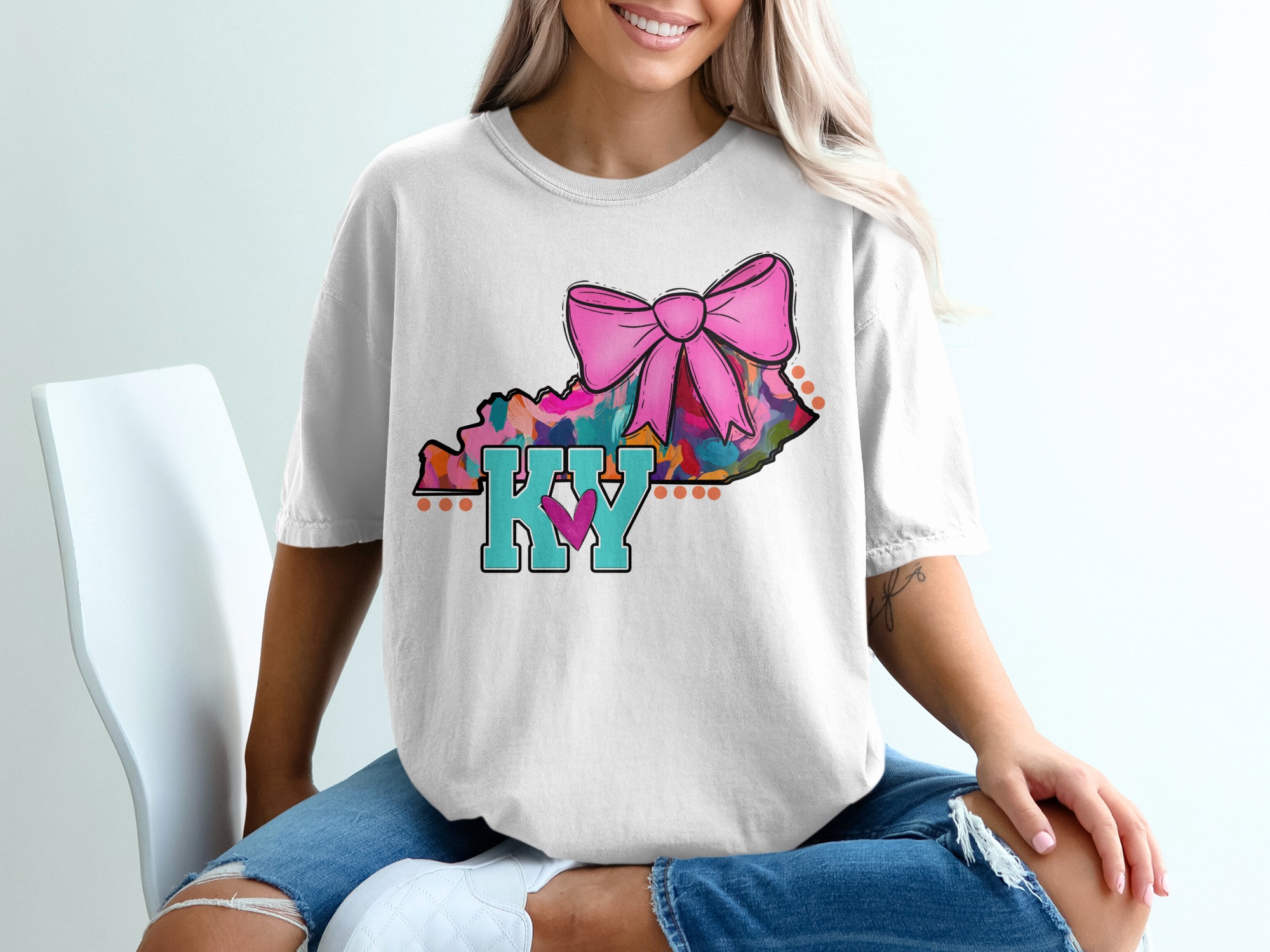 Kentucky State T-Shirt, KY with Heart, Bow Graphic Tee, Colorful State Pride Shirt, Gift for Kentucky Resident, Home State TShirt