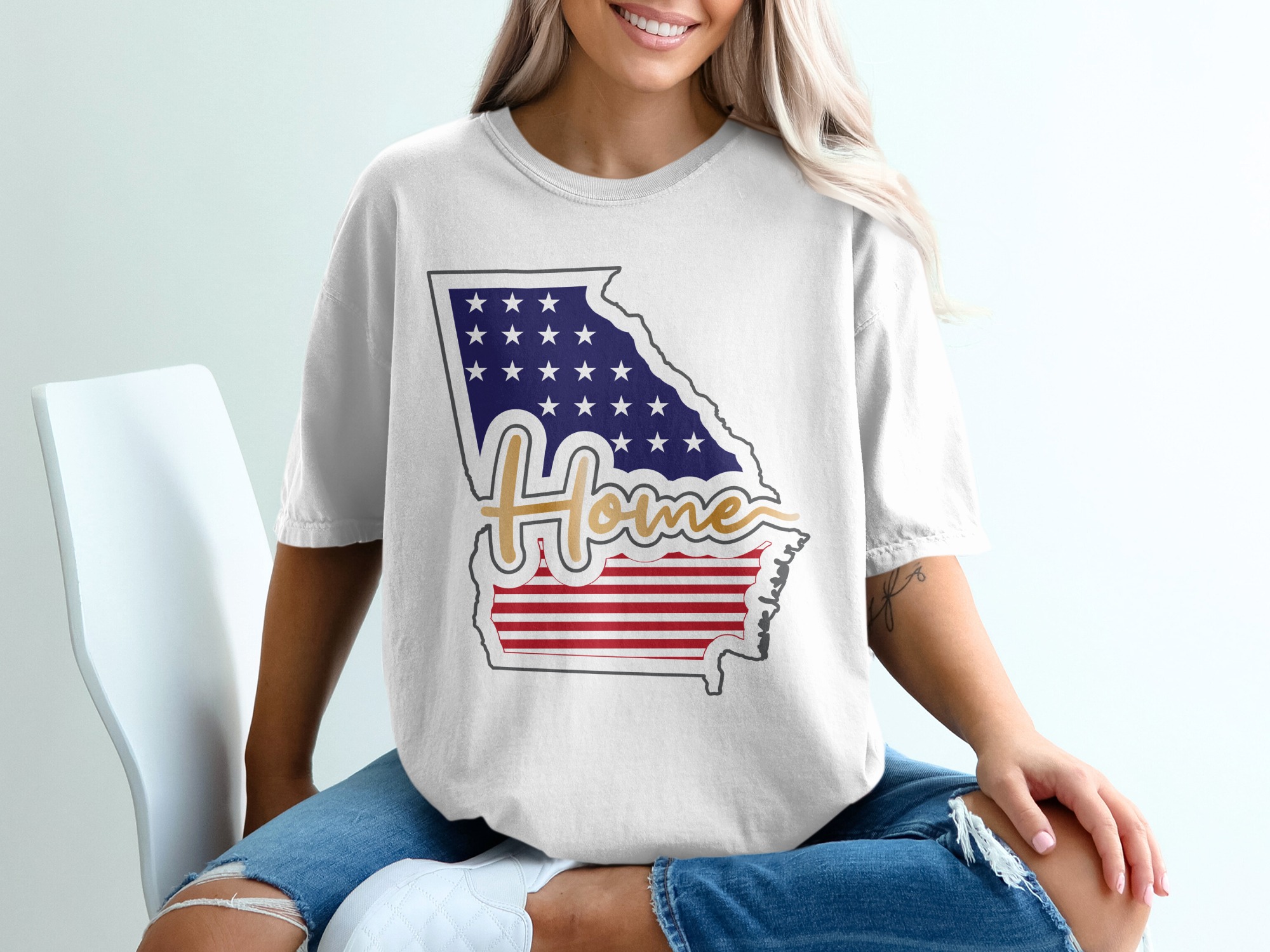 Georgia Home T-Shirt, USA Flag T Shirt, State Pride Tee, Patriotic Shirt, Gift for Georgian, Home State T-Shirt, American Flag Tee