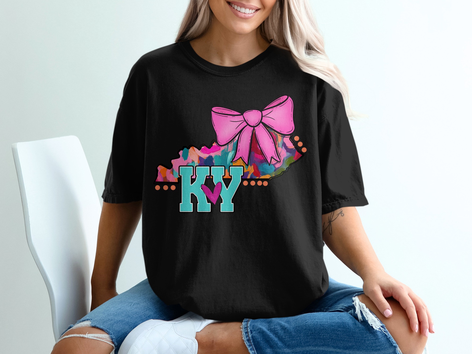 Kentucky State T-Shirt, KY with Heart, Bow Graphic Tee, Colorful State Pride Shirt, Gift for Kentucky Resident, Home State TShirt - Image 2