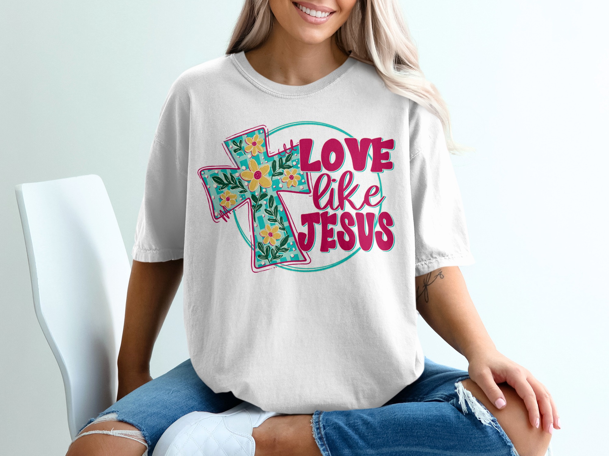 Love Like Jesus T-Shirt, Christian Tee, Floral Cross Shirt, Religious Gift, Faith Based Apparel, Inspirational Shirt, God T-Shirt