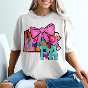 Pennsylvania T-Shirt, PA State Pride Tee, Bow Accent Shirt, Colorful PA Graphic Tee, Hometown Love Shirt, Gift Idea T-Shirt
