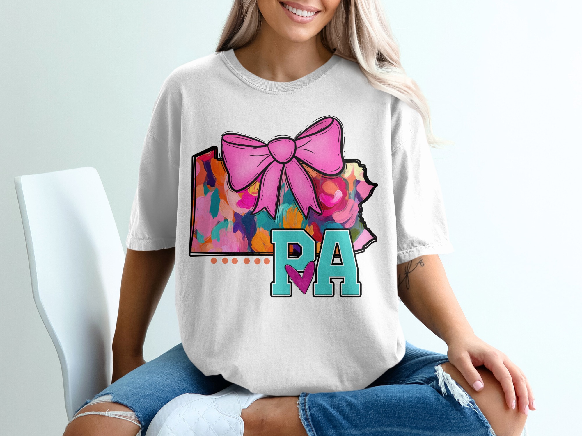 Pennsylvania T-Shirt, PA State Pride Tee, Bow Accent Shirt, Colorful PA Graphic Tee, Hometown Love Shirt, Gift Idea T-Shirt