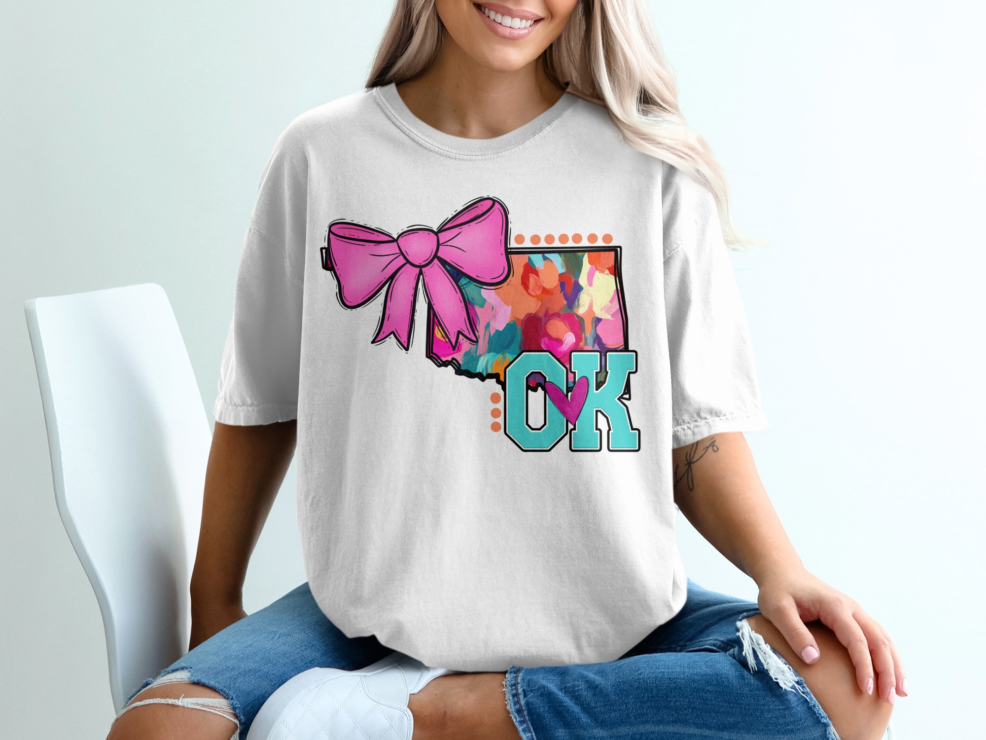 Oklahoma T-Shirt, OK State Pride, Bow, Colorful Design, Graphic Tee, Gift for Oklahoman, Trendy Shirt, Oklahoma Lover T-Shirt, Cute T-Shirt
