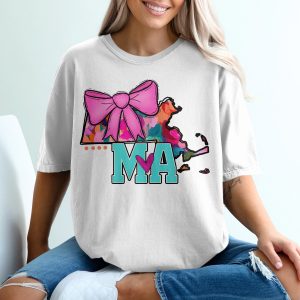 Massachusetts T Shirt, MA State Pride, Heart State T-Shirt, Cute Bow T-Shirt, Vibrant MA T-Shirt, New England T-Shirt, MA Lover T-Shirt