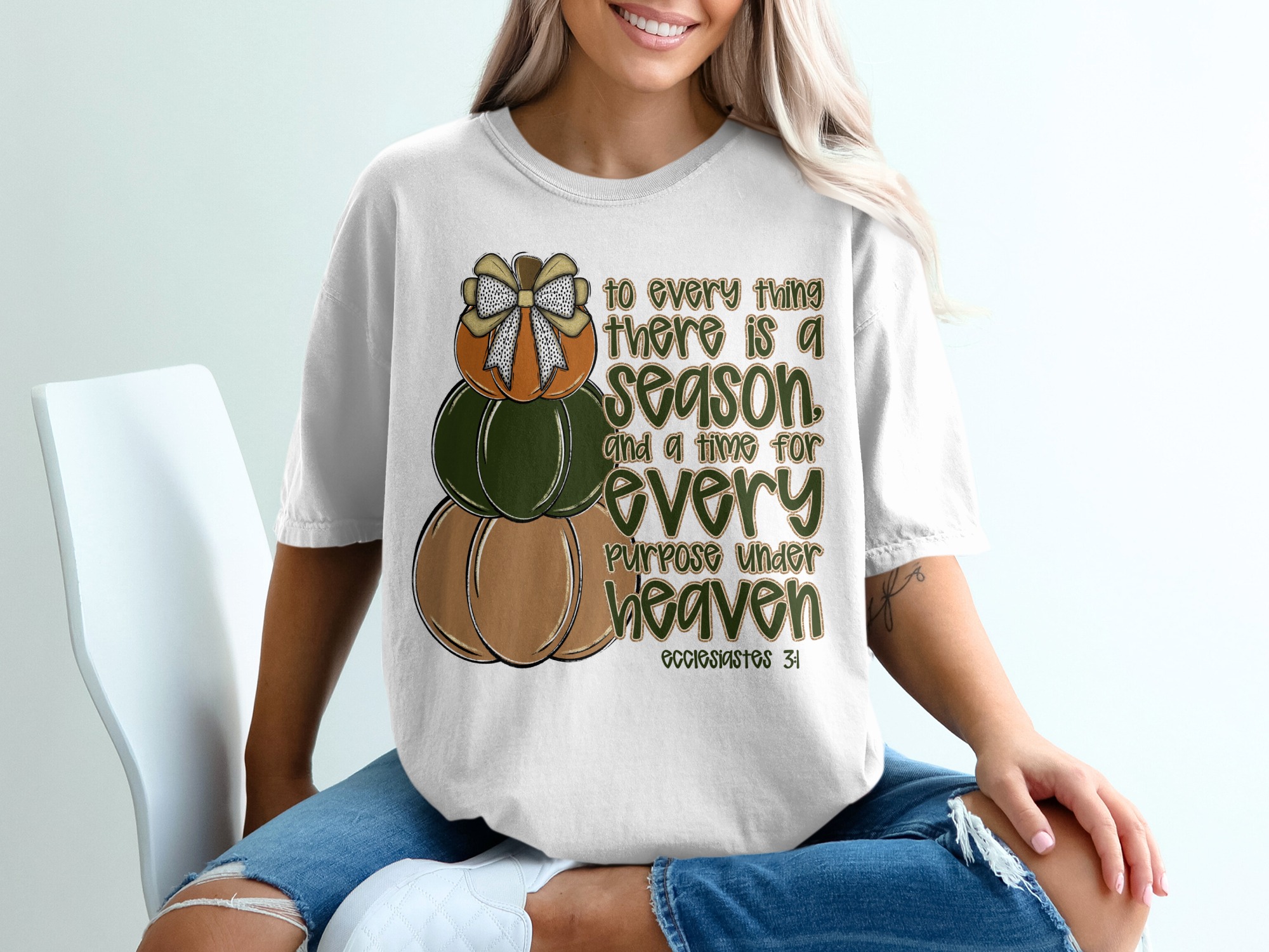 Autumn Stacked Pumpkins T-Shirt, Ecclesiastes 3 1 Scripture, Fall Season Shirt, Christian Apparel, Inspirational T Shirt, Gifts