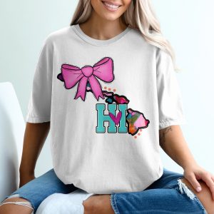 Hawaii T-Shirt, Aloha T-Shirt, Pink Bow T-Shirt, Hawaiian Islands Shirt, Vacation Shirt, Travel Shirt, Gift Idea T Shirt, HI TShirt