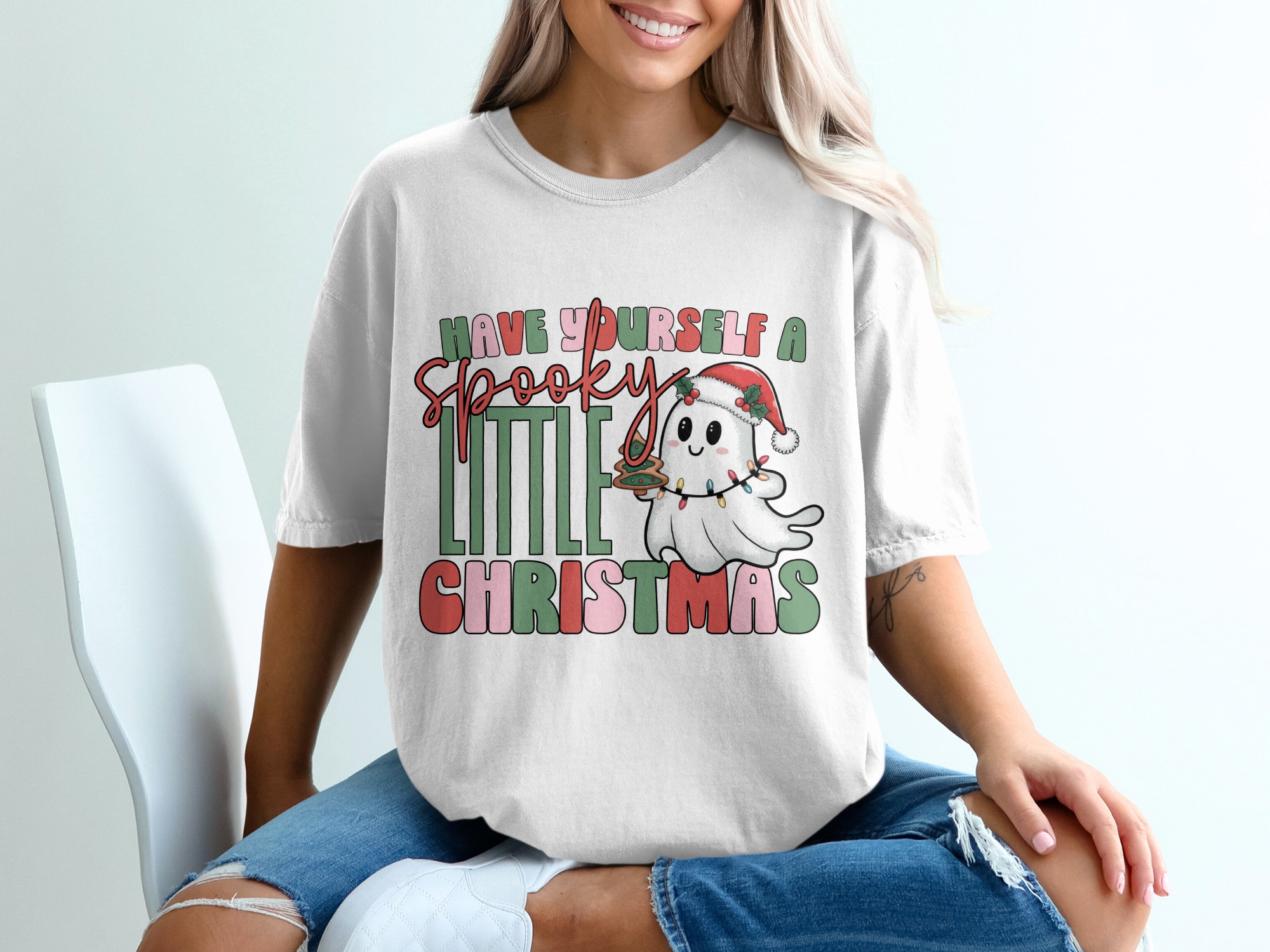 Spooky Christmas T-Shirt, Ghost Christmas T-Shirt, Holiday Ghost Shirt, Cute Christmas Ghost Tee, Funny Spooky Season, Christmas Tee