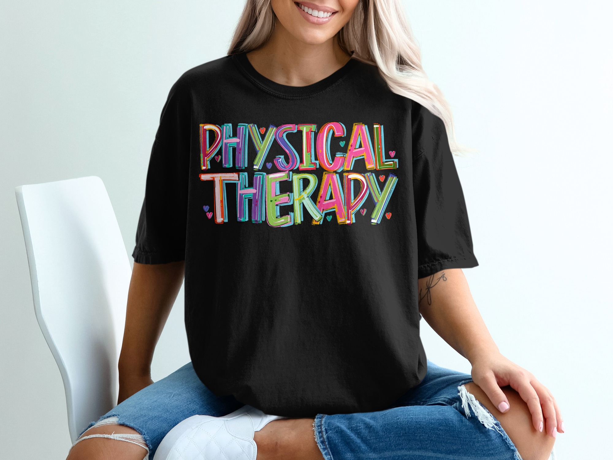 Physical Therapy TShirt, Colorful Therapist Gift, PT Appreciation Tee, Heart Accents, Unique Therapy Shirt, Cute Physical Therapy Shirt - Image 2