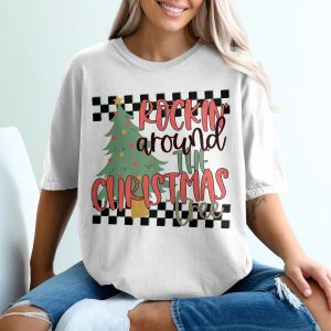 Rockin Around Christmas Tree T-Shirt, Holiday Shirt, Festive Xmas Tee, Checkerboard, Christmas Tree Design, Gift for Christmas