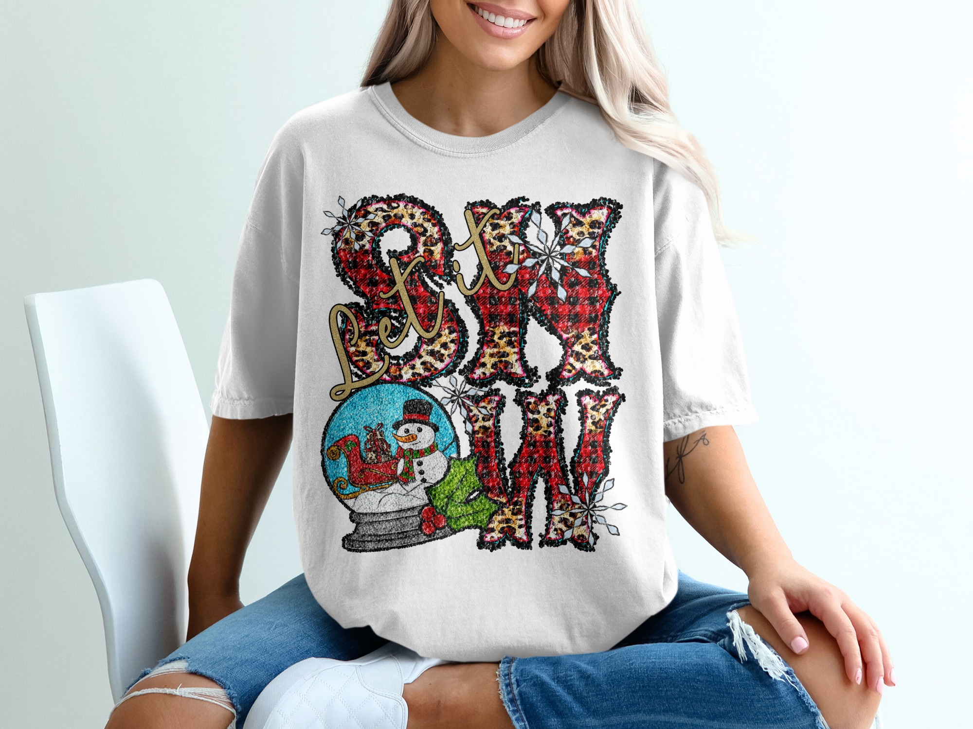 Let It Snow T Shirt, Leopard Plaid Shirt, Christmas Snowman Tee, Holiday Graphic Top, Winter Apparel, Festive Clothes, Gift Idea