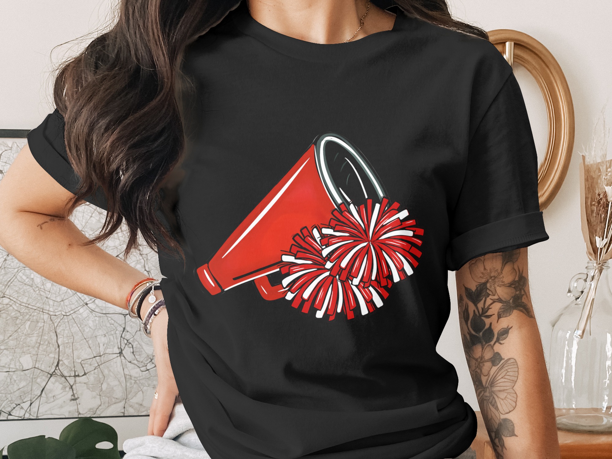 Cheerleader Sublimation Design PNG, Digital Download for T shirts, Megaphone Pom poms, Cheerleading Clipart, Team Spirit Graphic - Image 2