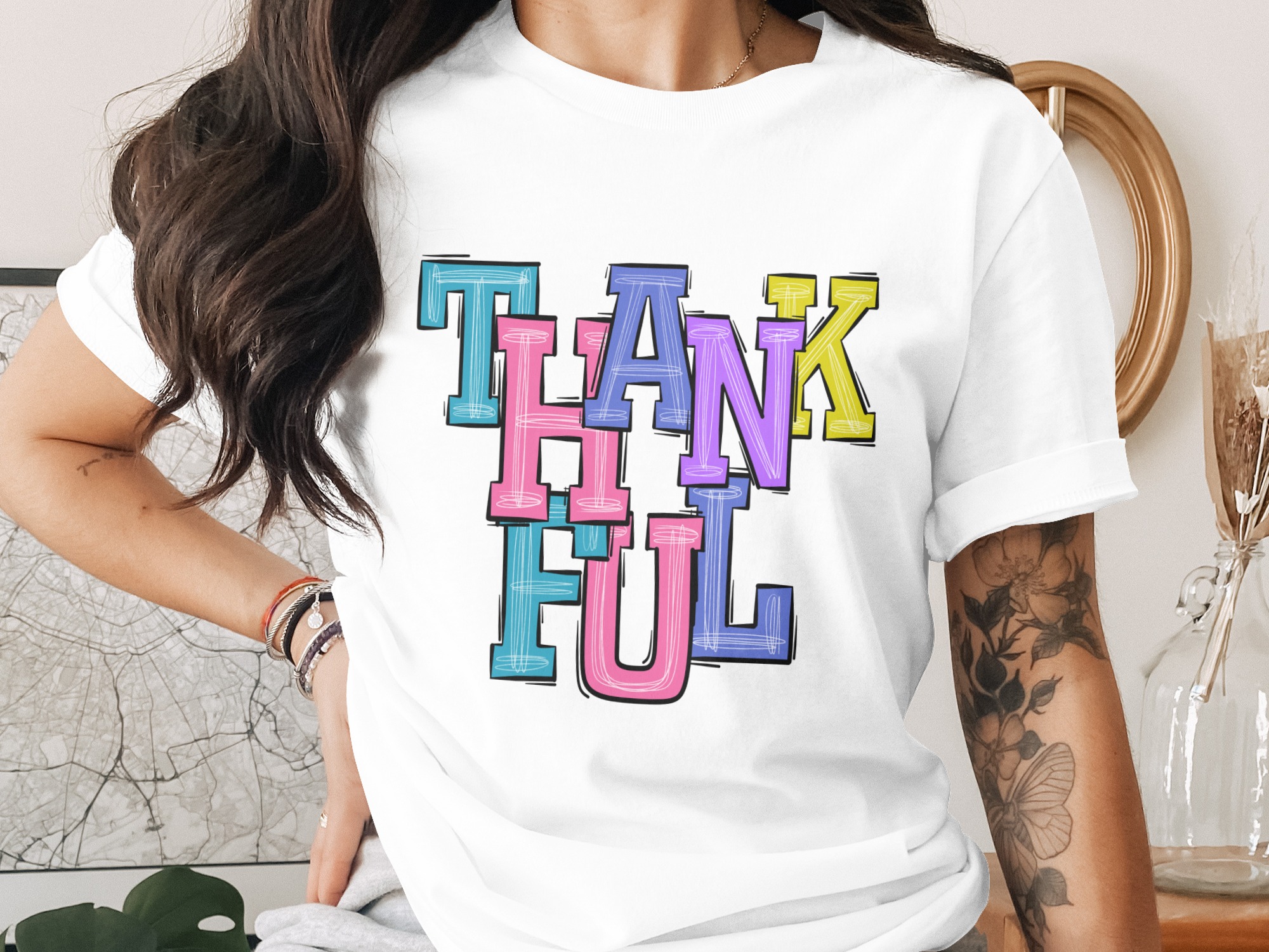 Thankful Digital Download PNG, Sublimation DTF, Thanksgiving Graphic, Fall Autumn Design, Colorful Typography, T shirt Design, Clipart