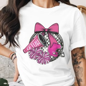 Cheerleader PNG Digital, Sublimation Download, Pink Cheer, Football Helmet, Cheer Bow, Pom Poms, Team Spirit Design, Print Ready Graphic