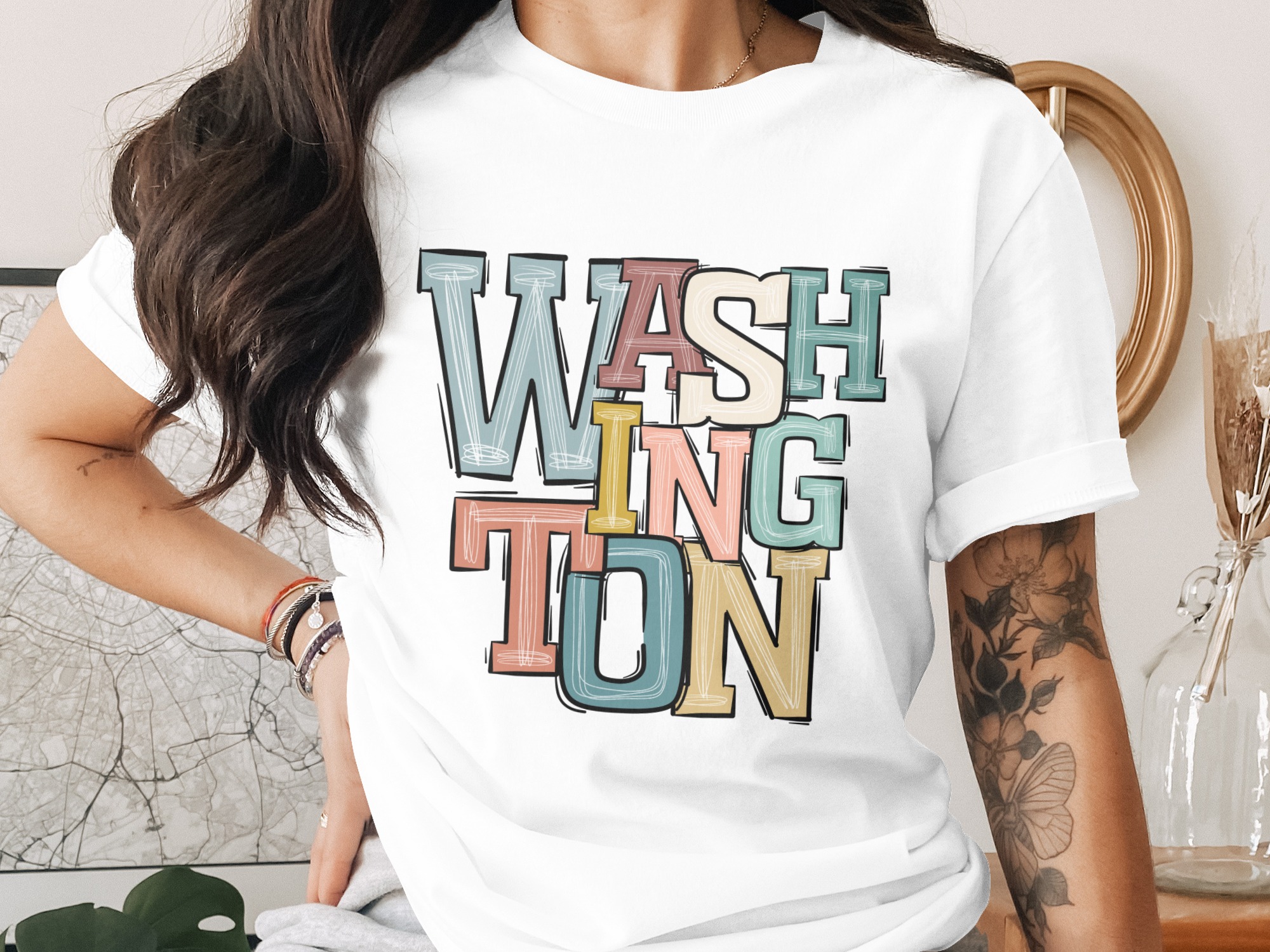 Washington State Digital Download, Sublimation PNG, DTF Design, US State Printable Art, Colorful Washington Graphics, City Name Image
