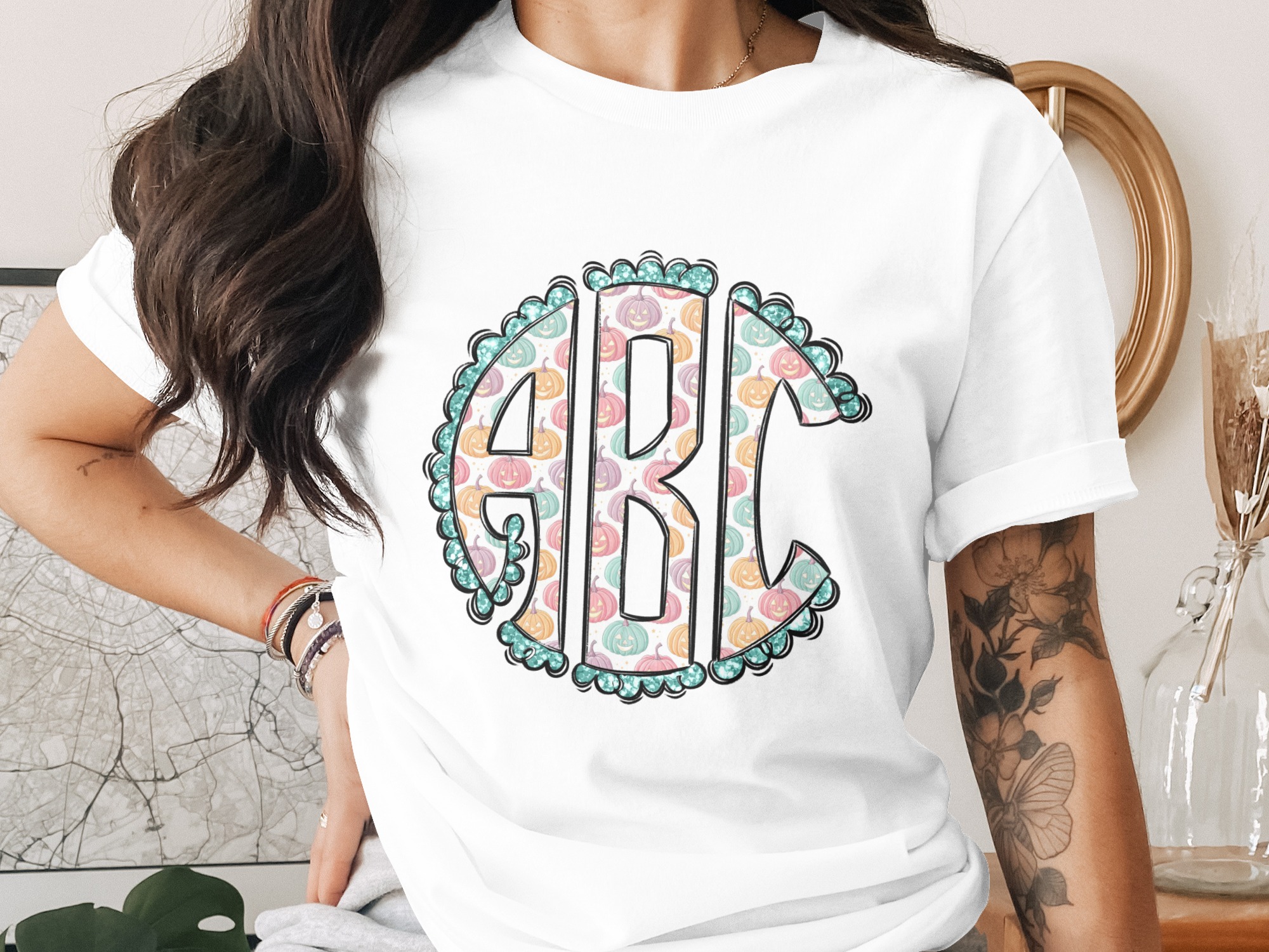 Fall Pumpkin Monogram Alpha Digital Download, ABC Initial Sublimation Design, Halloween DTF Graphic, Glitter Frame Template Personalized DIY