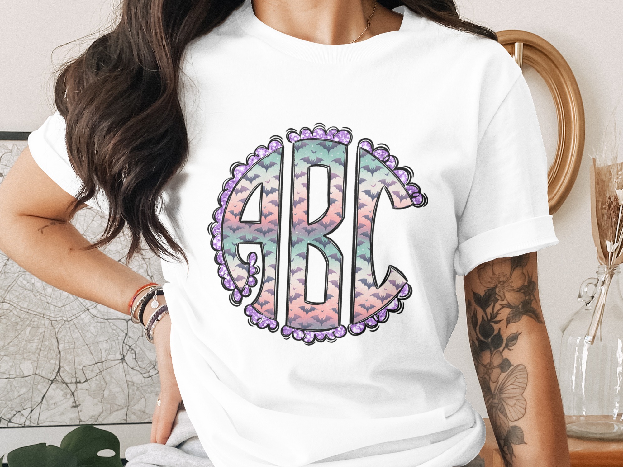 Halloween Monogram, Alpha Digital Download, Sublimation Design, DTF Print, Initial Design, Bat Pattern, Halloween Decor, PNG, Cricut