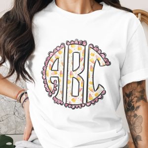 Candy Corn Monogram Alpha Digital Download, Sublimation Design, DTF Transfer, Fall Initial Design, Halloween Font, Round Monogram Frame