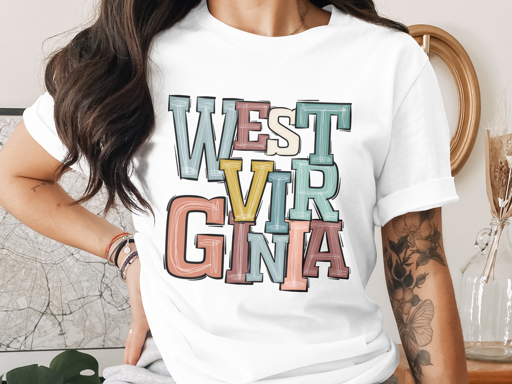 West Virginia Digital Download PNG, Sublimation Design, DTF, WV State Pride, Colorful Lettering, United States Map Art, Digital File