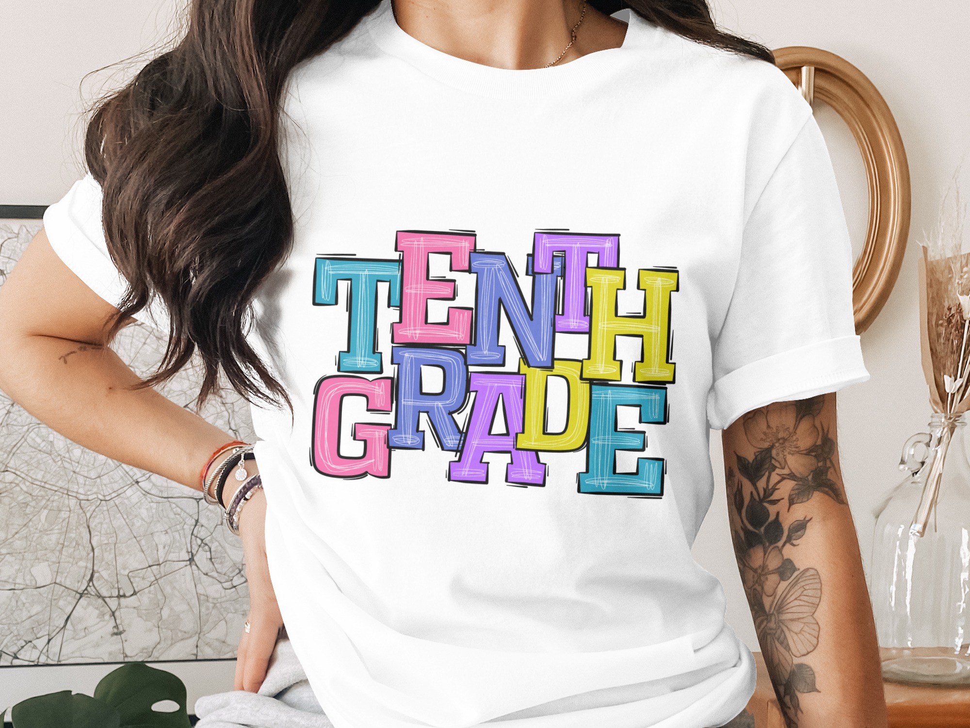 Tenth Grade Digital Download, Sublimation PNG, DTF Design, High School Student, Colorful Back to School Design, Teacher Gift, School Design