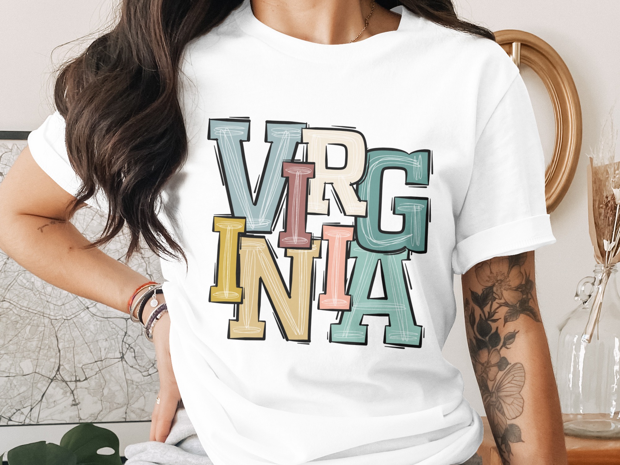Virginia State Digital Download PNG, Sublimation DTF, Trendy Virginia Design, Instant Download, Commercial Use, Travel Souvenir, Colorful