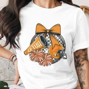Cheerleading PNG, Football Helmet Digital Download, Sublimation Design, Team Spirit, Game Day PNG, Sports Fan Art, Orange Bow, Cheerleader