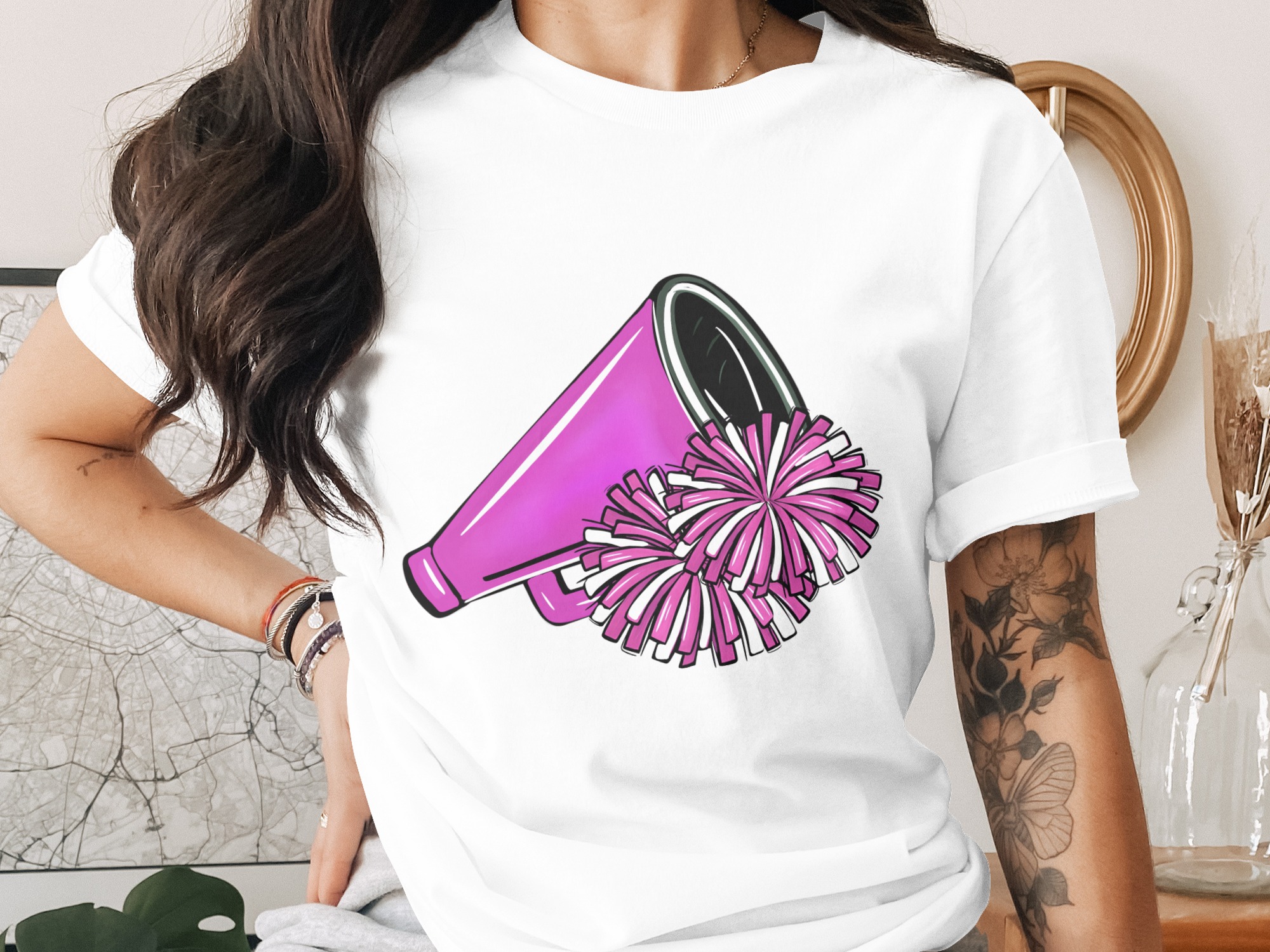Cheerleader Digital Download PNG, Pom Poms and Megaphone Sublimation Design, Spirit Squad Graphic, Sports Fan Art, High School Cheer