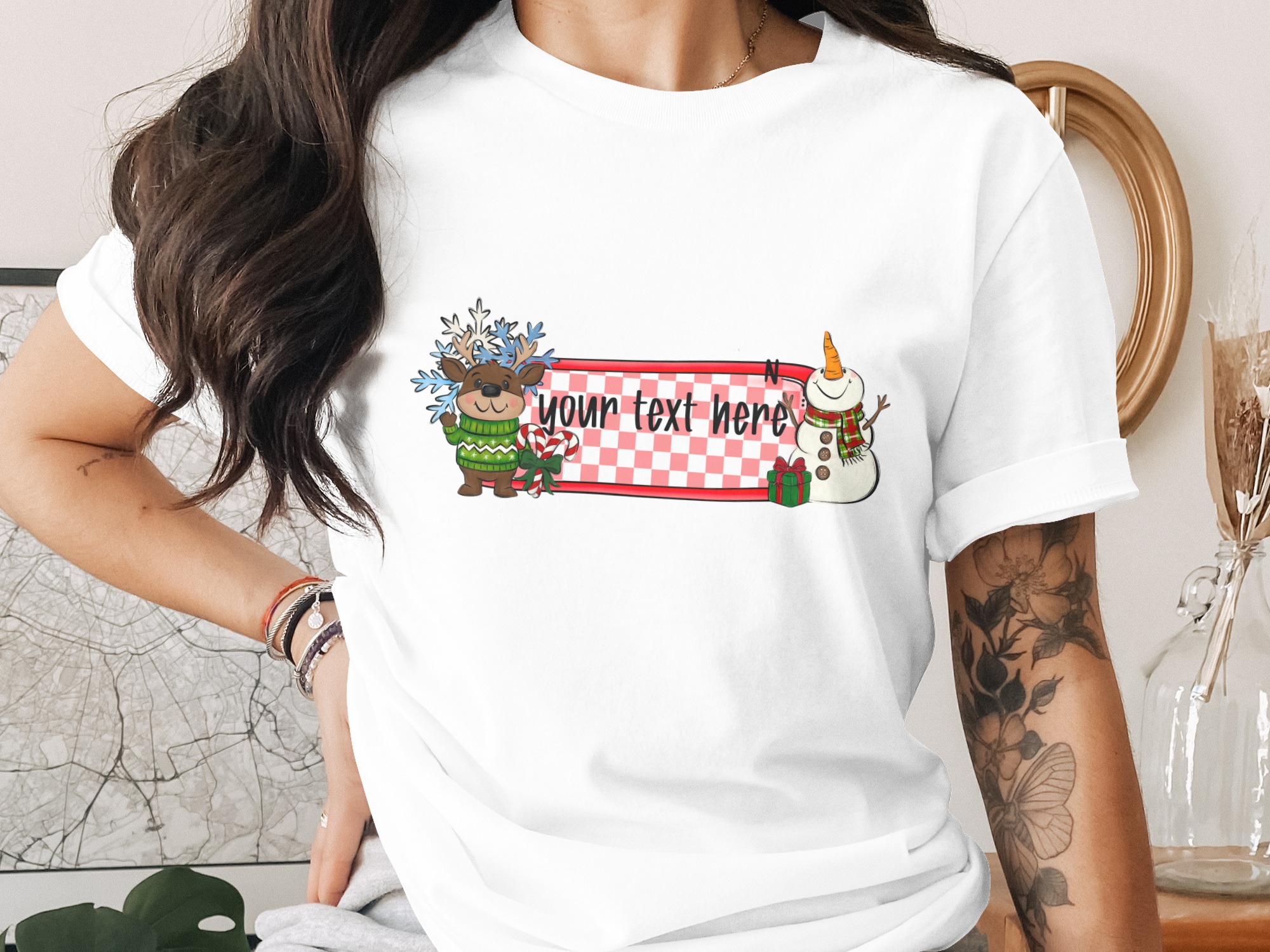 Custom Christmas Digital Download Sublimation PNG, Reindeer Snowman Template, Personalized Design, Printable Clipart