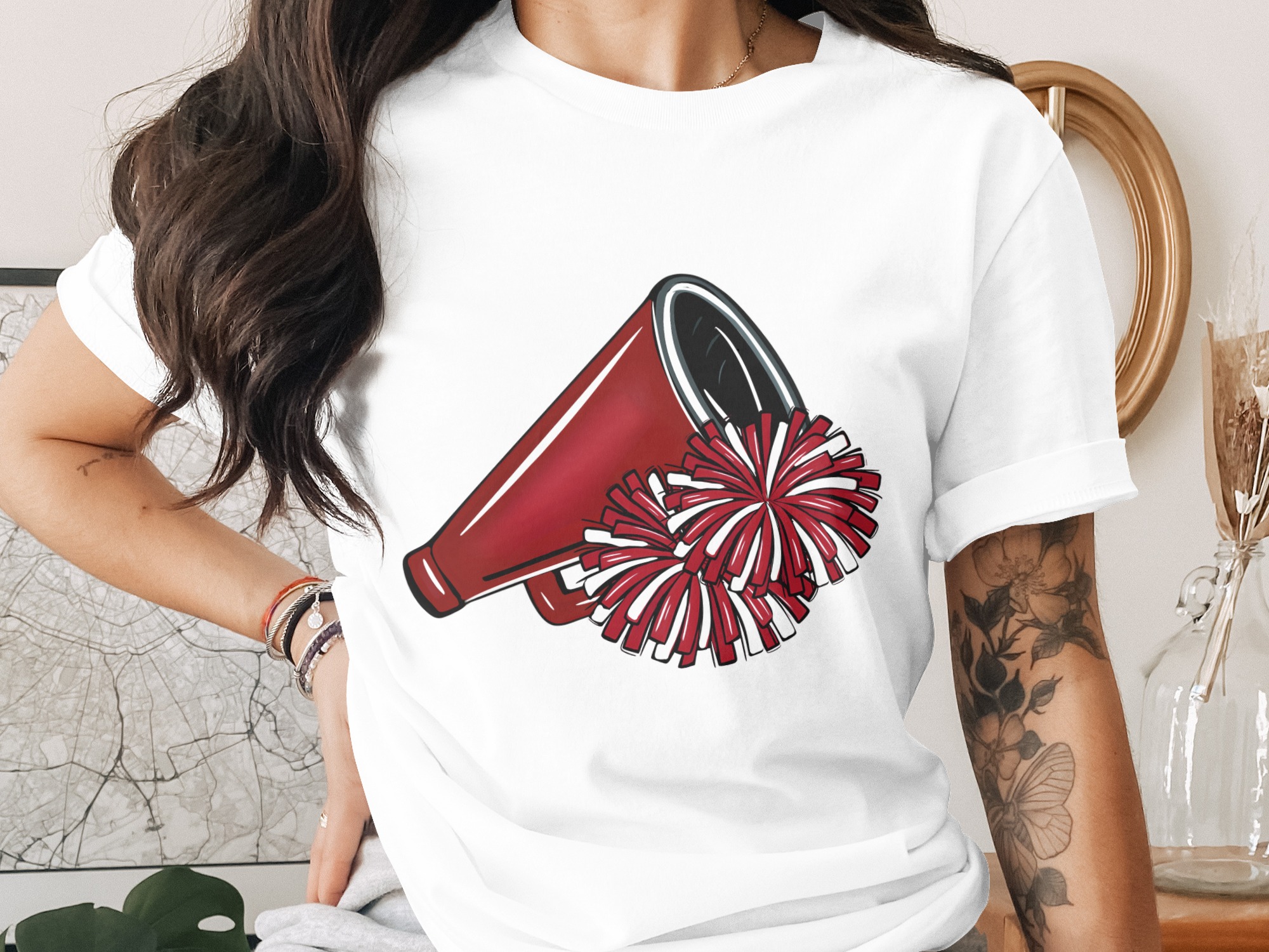 Cheerleader Megaphone PNG, Pom Poms Digital, Sublimation Digital Download, Sport Team Spirit Design, School Pride Graphic