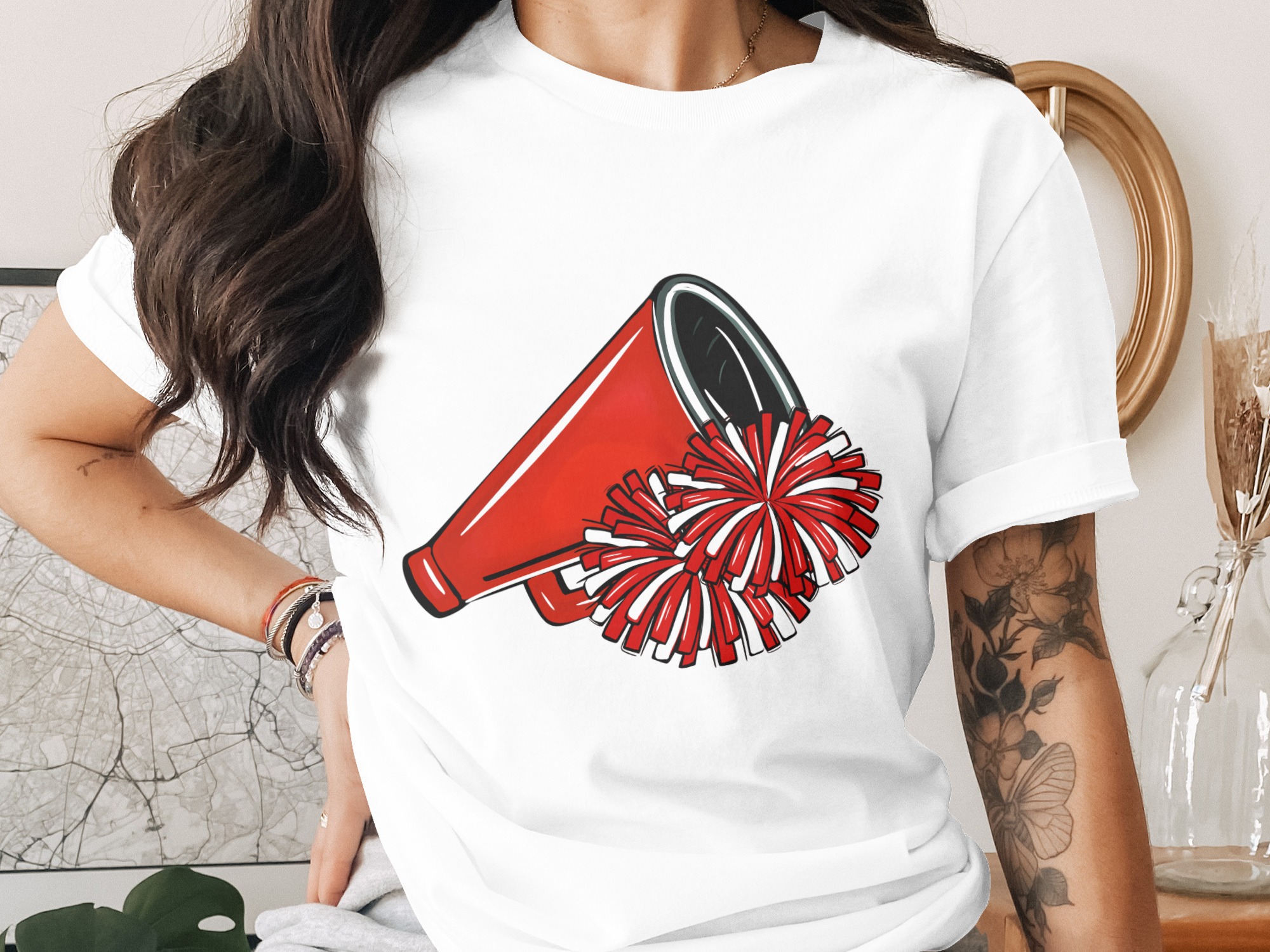 Cheerleader Sublimation Design PNG, Digital Download for T shirts, Megaphone Pom poms, Cheerleading Clipart, Team Spirit Graphic