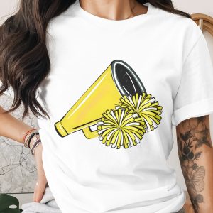 Cheerleader PNG, Digital Download, Yellow Megaphone Pom Poms, Sublimation Design, Cheer Team Graphic, Sport Spirit Clipart, School Pride