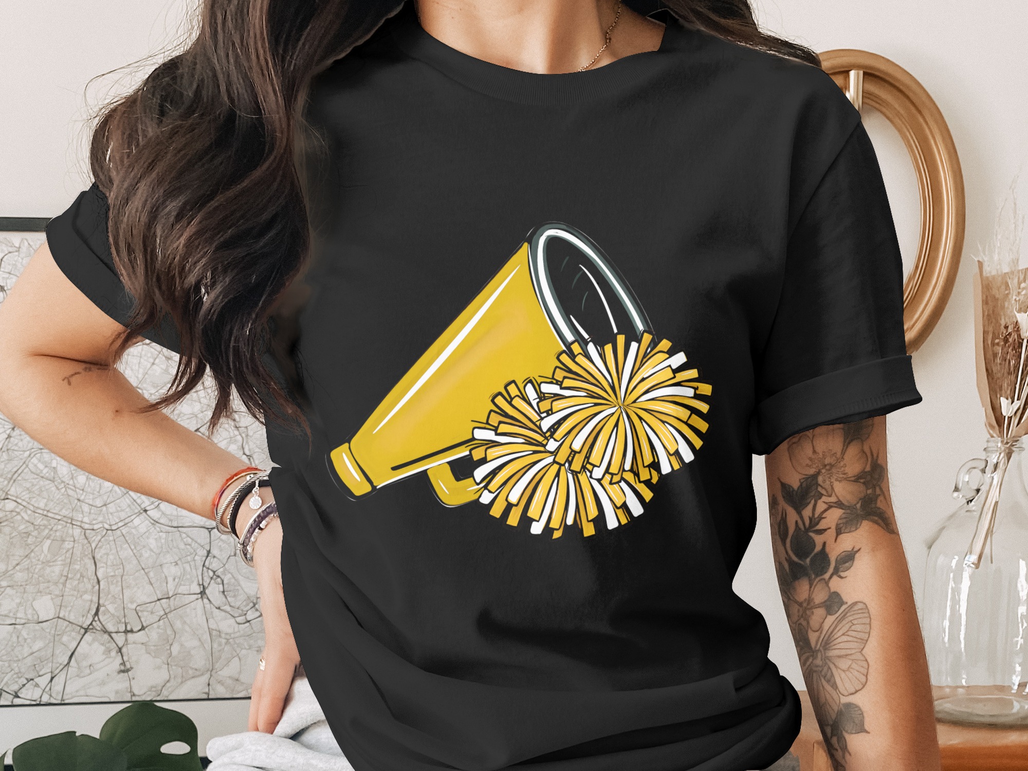 Cheerleader Sublimation Design PNG, Digital Download, Megaphone and Pom Poms, School Spirit, Sports Clipart, Printable Graphics - Image 2