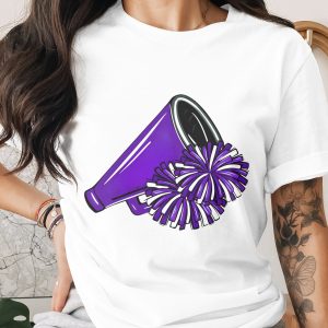 Cheerleading Digital Download PNG, Cheerleader Sublimation Design, Purple Megaphone and Pom Poms, Sports Team Spirit, School Mascot Art