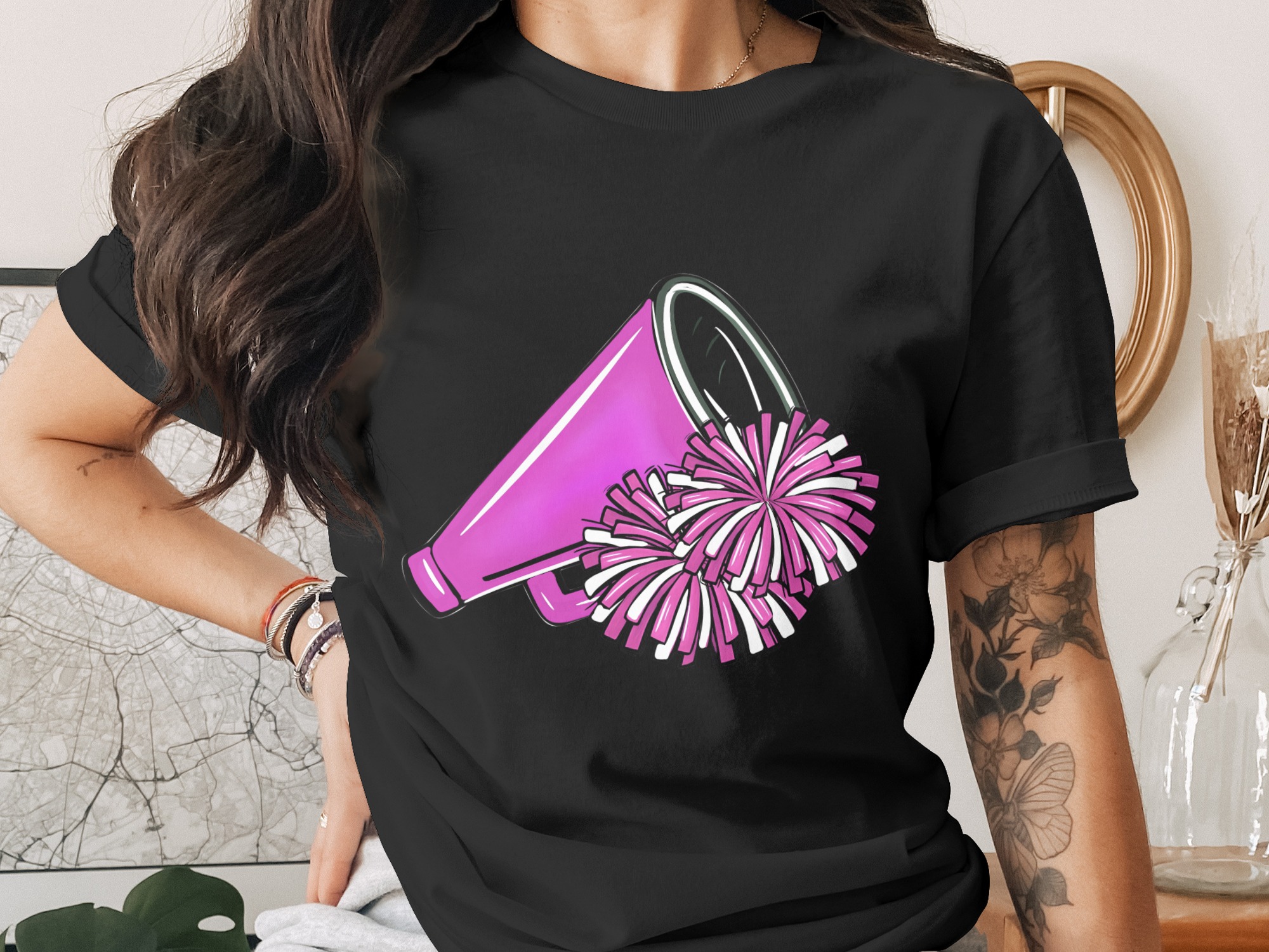 Cheerleader Digital Download PNG, Pom Poms and Megaphone Sublimation Design, Spirit Squad Graphic, Sports Fan Art, High School Cheer - Image 2