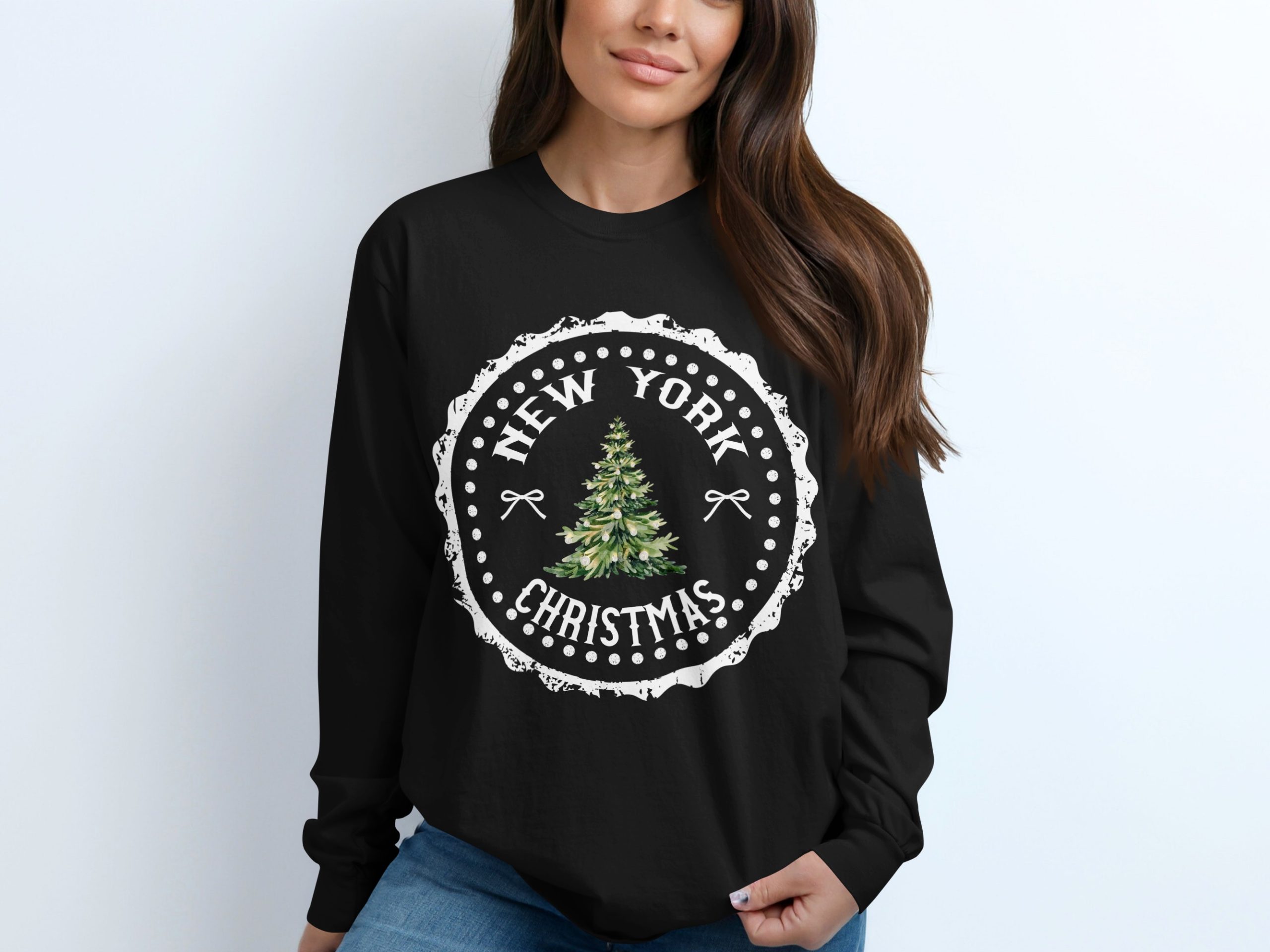 New York Christmas Tree Long Sleeve T-Shirt, Holiday Tee, Xmas Gift, Winter Clothing, Festive Apparel, Seasonal Top