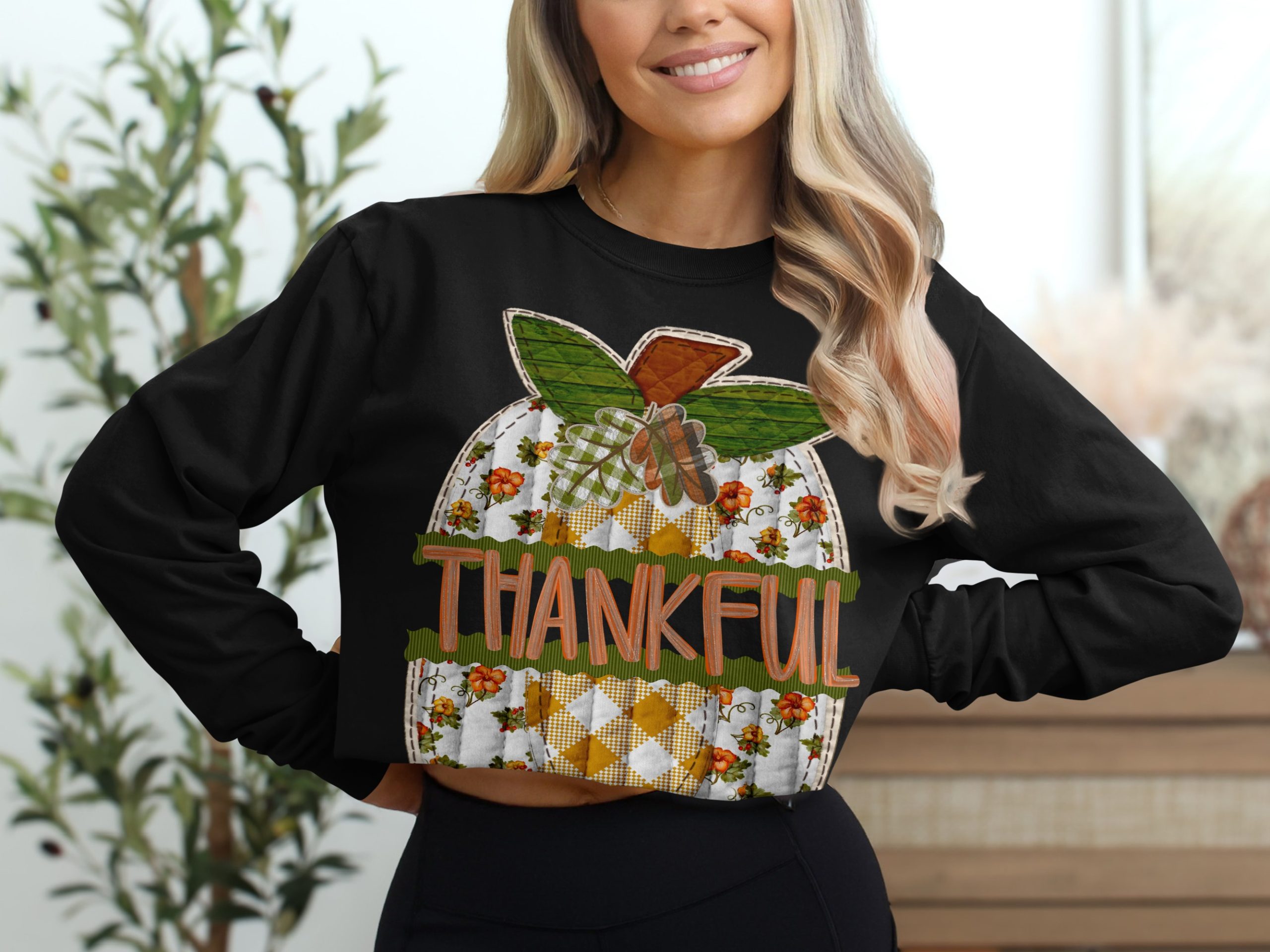 Thankful Pumpkin Long Sleeve T-Shirt, Thanksgiving Shirt, Autumnal Shirt, Harvest Season Apparel, Fall Vibes Long Sleeve T-Shirt - Image 2