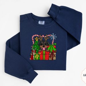 Rottweiler Christmas Sweatshirt, Dog Reindeer Antlers, Holiday Tree Gifts, Festive Pet Sweatshirt, Canine Lover Sweatshirt