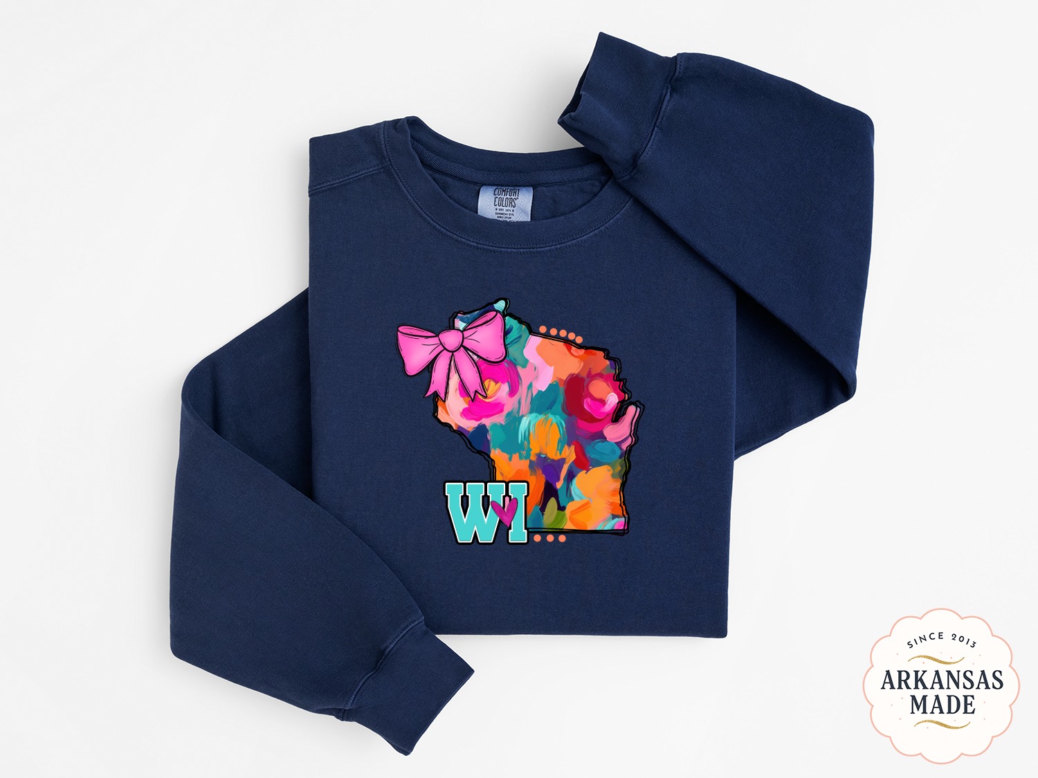 Wisconsin State Sweatshirt, WI Heart Sweatshirt, Floral WI Sweatshirt, Cute Bow, Wisconsin Pride Sweatshirt, Gift for Wisconsinite