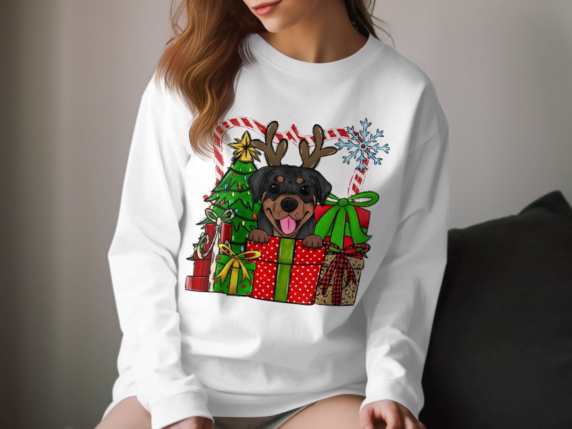 Rottweiler Christmas Long Sleeve T-Shirt, Cute Dog Holiday Outfit, Festive Rottie Tee, Gift for Rottweiler Lovers, Christmas Tree Dog