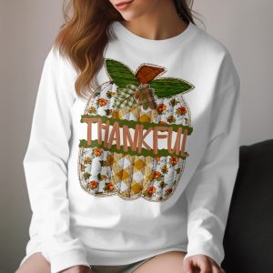Thankful Pumpkin Long Sleeve T-Shirt, Thanksgiving Shirt, Autumnal Shirt, Harvest Season Apparel, Fall Vibes Long Sleeve T-Shirt