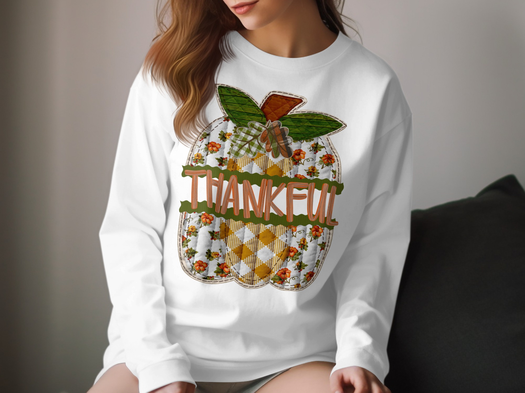 Thankful Pumpkin Long Sleeve T-Shirt, Thanksgiving Shirt, Autumnal Shirt, Harvest Season Apparel, Fall Vibes Long Sleeve T-Shirt