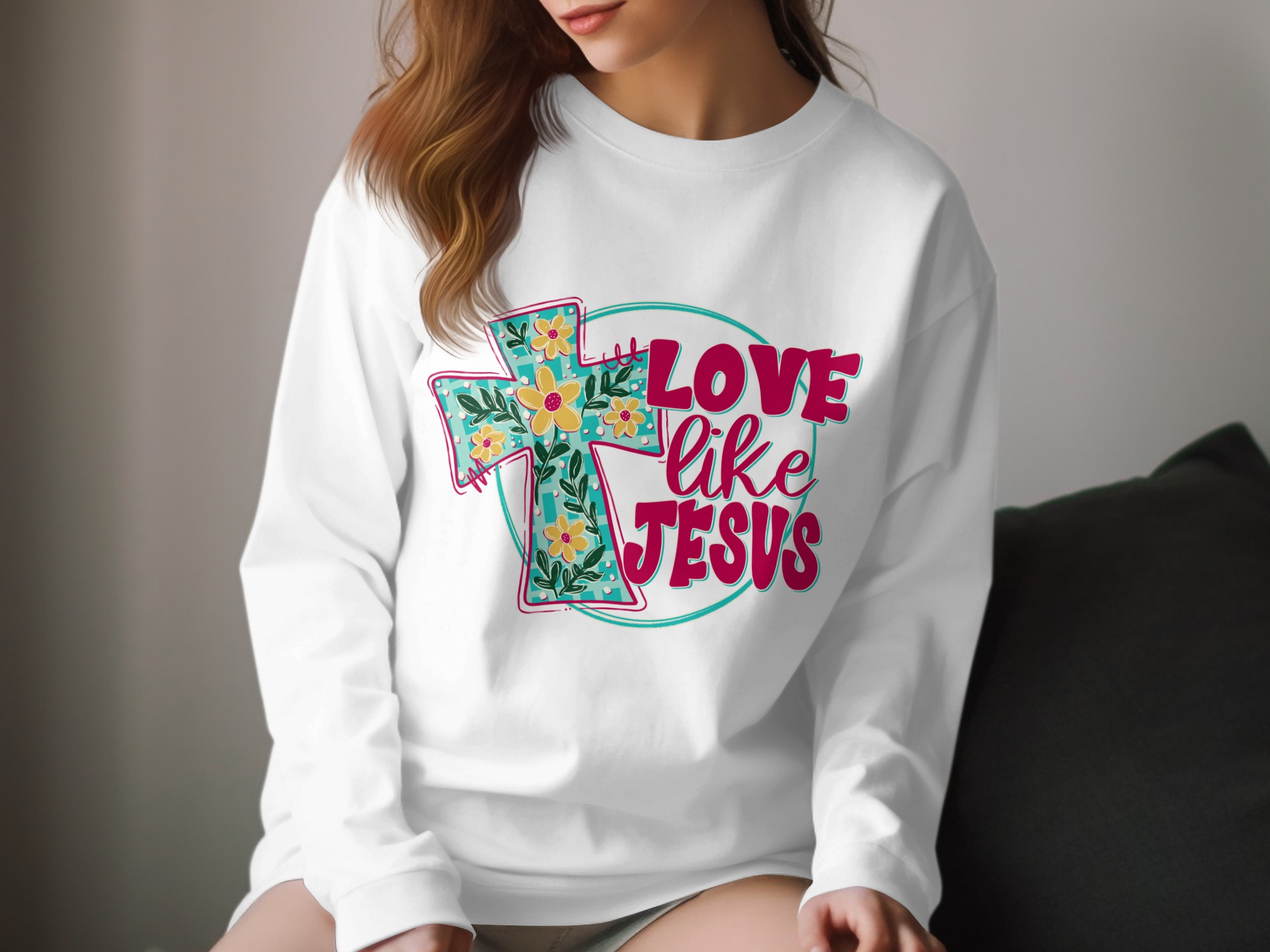 Love Like Jesus Long Sleeve T-Shirt, Christian Cross Shirt, Religious Tee, Floral Long Sleeve Top, Faith Inspired Apparel