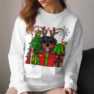 Rottweiler Christmas Long Sleeve T-Shirt, Dog with Antlers Holiday Tee, Festive Gift for Rottweiler Lovers, Christmas Tree Long Sleeve