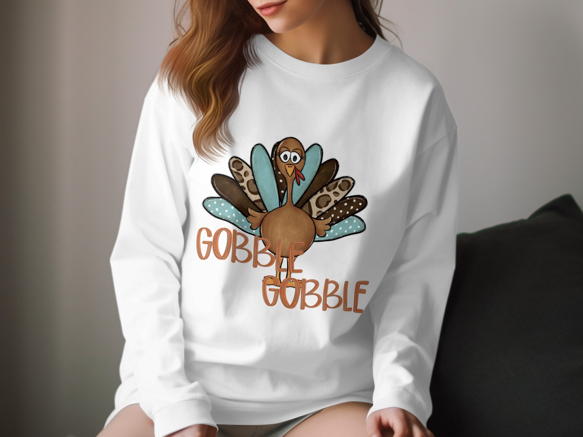 Gobble Long Sleeve T-Shirt, Cute Turkey Tee, Thanksgiving Shirt, Fall Apparel, Festive Long Sleeve, Holiday Gift, Autumn Fashion