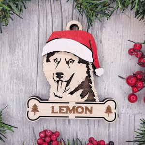 Custom HUSKY Dog Ornament, Pet Memorial Ornament, Personalized Pet Wood Ornament, Dog Christmas Ornament, Pet Ornament, Holiday Decor, Dog Gift